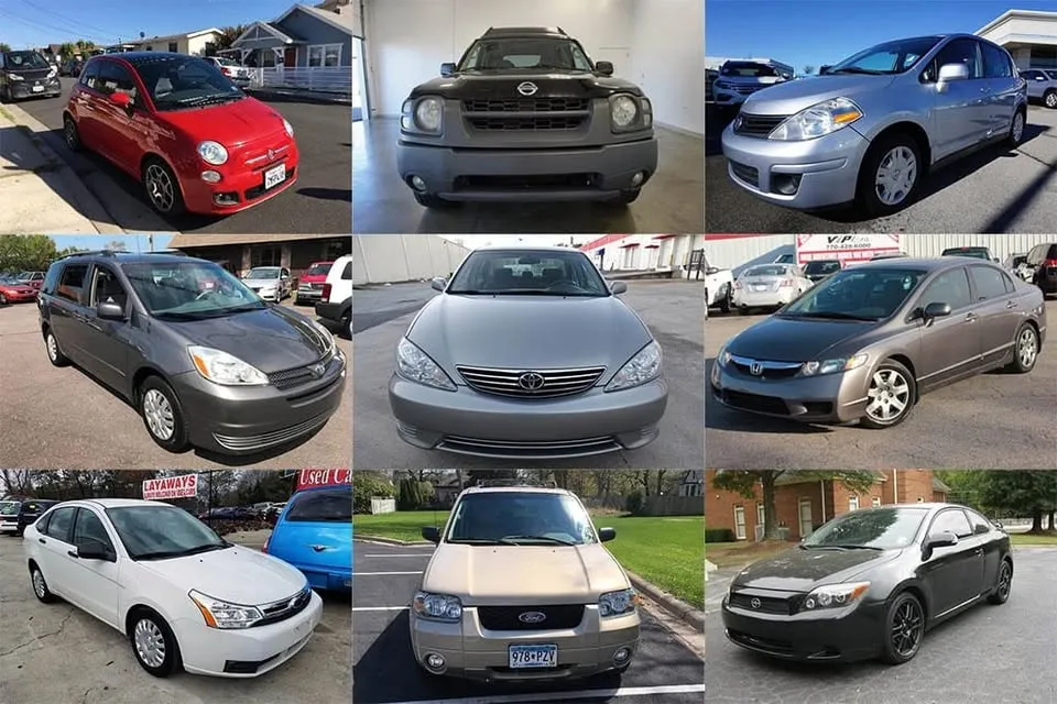 Grid of used cars commonly listed by flippers on Facebook Marketplace