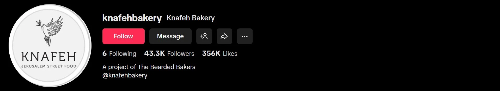 Knafeh Bakery TikTok profile showing engagement metrics