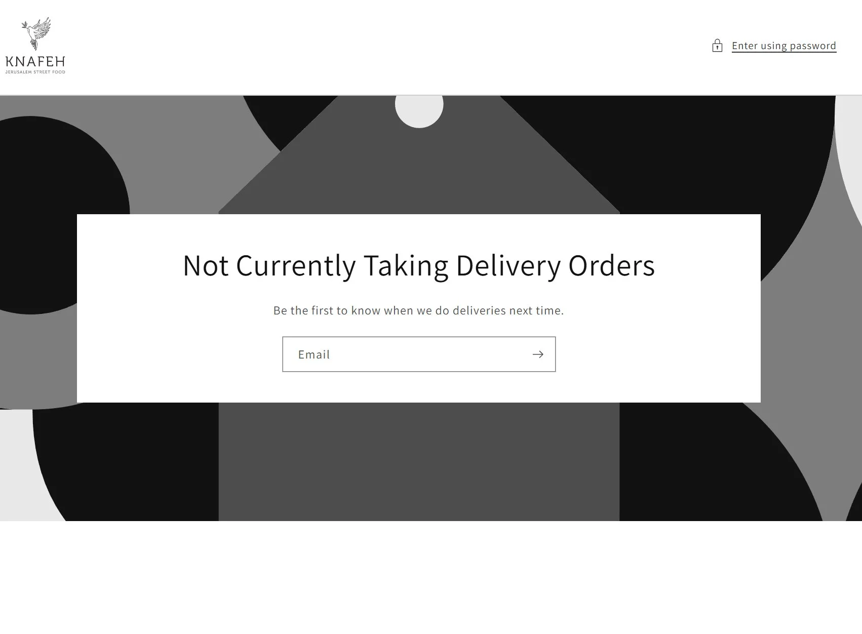 Screenshot of Knafeh Bakery's minimal Shopify website